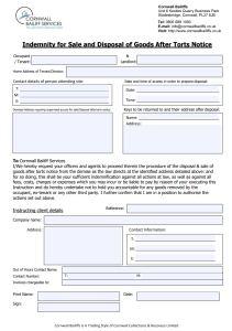 Indemnity For Sale and Disposal of Goods After Torts Form - Cornwall Bailiffs